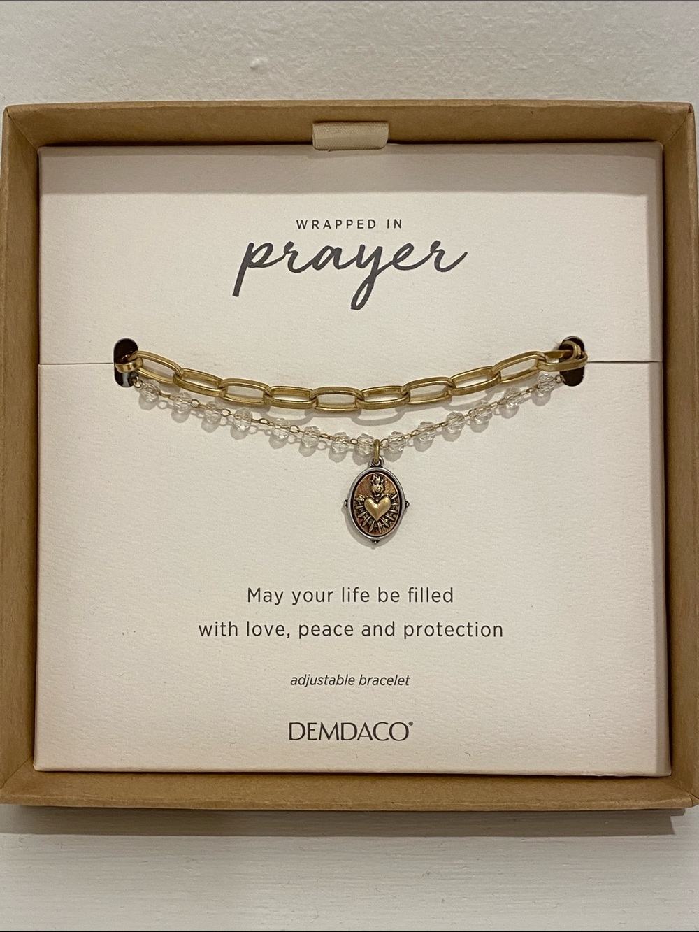 NEW IN BOX DEMDACO Two-Tone Gold and Silver Prayer Charm Bracelet with Beads